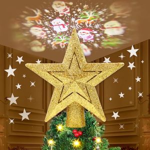 lot 15843 image: Sparkling Gold Christmas Tree Topper Lighted, 3D Hollow Xmas Tree Decorations, Christmas Tree Star Topper with 2 Projection Modes, Suitable for Party Festivals