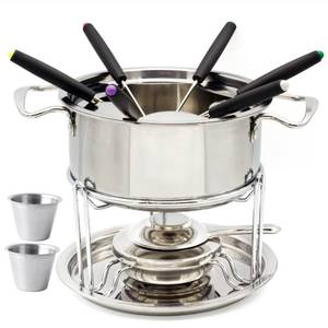 lot 15844 image: Stainless Steel Fondue Pot Inox Set WZH 13-set Fuel Fondue, Temperature Controllable, Chocolate Cheese