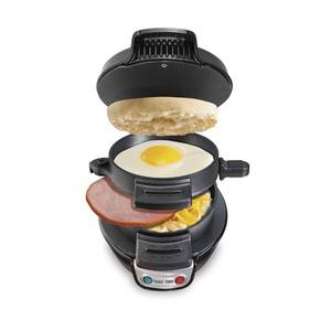 lot 15845 image: Hamilton Beach Breakfast Sandwich Maker with Egg Cooker Ring, Customize Ingredients, Perfect for English Muffins, Croissants, Mini Waffles, Perfect White Elephant Gifts, Black (25477)