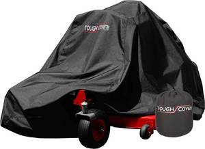 lot 15846 image: Tough Cover Premium Zero-Turn Mower Cover Heavy Duty 600D Marine Grade Fabric, Universal Fit Lawn Mower Covers, Protects Against Water, UV, Dust, Dirt, Wind for Outdoor Protection (Black)