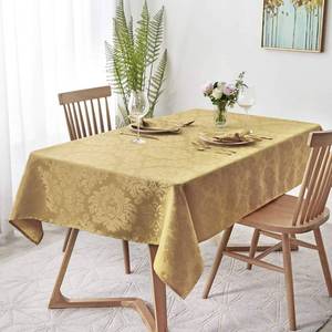 lot 15849 image: maxmill Jacquard Table Cloth Damask Pattern Spillproof Wrinkle Resistant Heavy Weight Soft Tablecloth for Kitchen Dinning Tabletop Outdoor Picnic Rectangle 52 x 70 Inch Golden Yellow