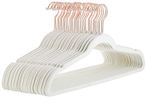 lot 15852 image: Amazon Basics Slim, Velvet, Non-Slip Suit Clothes Hangers, IvoryRose Gold - Pack of 30