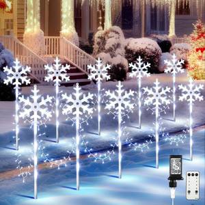 lot 15853 image: Enhon 10 Pcs Christmas Snowflakes Pathway Stake Lights for Outdoor Yard, 370 Bright LEDs Waterproof Large Christmas Snowflake Lights Decoration for Garden Lawn Driveway Walkway Decor (Cool White)