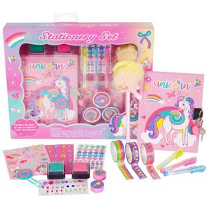 lot 15858 image: YOYTOO Unicorn Diary for Girls with Lock and Keys, Unicorn Stationery Set with Diary, Stamps, Stickers, Pens, Unicorn Journal Notebook Birthday Gift for Girls Kids Ages 4-12