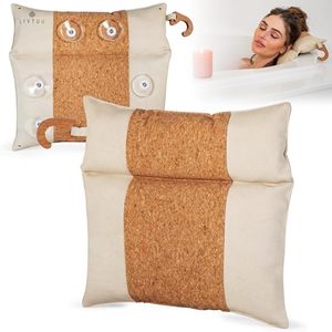 lot 15864 image: Luxury Cork Bath Pillow, Bath Pillow Luxury Bathtub Pillow - Tub Pillow for Bathtub for Tub Neck and Back Support - Quick Dry, Easy Clean, No Scratch Bath Cushion Spa Pillow Headrest - 13.5 x 14