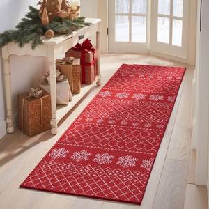 lot 15872 image: jinchan Christmas Runner Rug 2x6 Red Hallway Rug Xmas Snowflake Runner Kitchen Rug Washable Rug Non Slip Moroccan Carpet Holiday Decor Geometric Soft Rug for Bedroom Bathroom Laundry Living Room