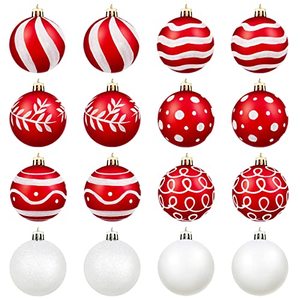 lot 15876 image: MCEAST 16 Pieces 3. Inches Christmas Balls Christmas Tree Pendants Shatterproof Decorative Baubles Balls for Christmas Tree Decoration, Red, White
