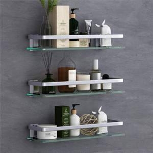 lot 15883 image: VOLPONE Bathroom Wall Shelf 15.7in Bathroom Glass Shelves Wall Mount Glass Floating Shelf Rustproof Bathroom Wall Organizer 3 Tier (Sliver)