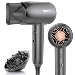 lot 15887 image: ANIEKIN Hair Blow Dryer, Professional Ionic Hair Dryer with Diffuser and Concentrator for Curly Hair, Lightweight Travel Hair Dryer for Women Fast Drying and Quiet-Gray