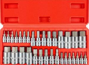 lot 15892 image: 32pcs Master Hex Bit Socket Set, Allen Socket Set, 14, 38, 12 Hex Drive Sockets, SAE and Metric, 564 Inch to 34 Inch and 2mm to 19mm, S2 Steel & Cr-V Steel