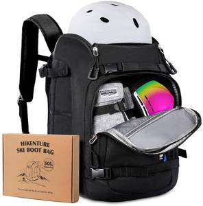 lot 15893 image: Hikenture Ski Boot Bag Backpack, 50L Padded Ski Bag Snowboard Boot Bag with Drain Holes, Large Capacity Water-Resistant Ski Travel Bag for Ski Boots, Helmet, Goggles, Clothes, Gloves, Snowboard Gear