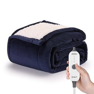 lot 15894 image: Sunbeam Royal Mink Sherpa Admiral Blue Heated Personal Throw  Blanket, Cozy-Warm, Adjustable Heat Settings