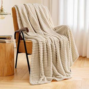 lot 15897 image: MIULEE Fleece Throw Blanket with Stripe Pattern Fuzzy Flannel Beige Blanket for Couch Plush Warm Cozy Bed Blanket Boho Decor for Bed Sofa Chair Twin Size 60x80