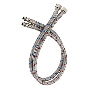 lot 16013 image: Bathadore Supply Hose 16-Inch Long x 2 Pcs (1 Pair) Faucet Connector Braided Stainless Steel 38-Inch Female Compression Thread x M10 Male Connector for Bathroom