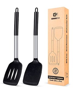 lot 16015 image: Pack of 2 Silicone Solid Turner,Non Stick Slotted Kitchen Spatulas,High Heat Resistant BPA Free Cooking Utensils,Ideal Cookware for Fish,Eggs,Pancakes (Black)