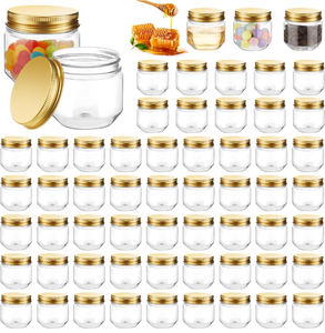 lot 16018 image: Leinuosen 48 Pcs 4oz Favor Jars Wedding Glass Jars with Aluminum Lid Sticker and Ribbon Can Hold Candy DIY Craft Gifts Suitable for Weddings Party Favor (Gold