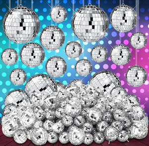 lot 16024 image: 50 Pcs Mirror Disco Balls Decorations Different Sizes Bulk Silver Disco Balls Ornaments Hanging Disco Balls for Christmas Tree Dance Music 50s 60s 70s Disco Themed Party Decor