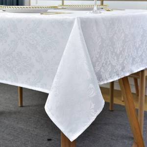 lot 16039 image: SASTYBALE White Tablecloth Rectangle 52 x 70 Inch Jacquard Damask Tablecloth, Spill Proof & Wrinkle Resistant Polyester Table Cloth, Washable Table Cover for Party, Dining, Indoor, Outdoor