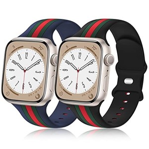 lot 16040 image: 2 Pack Designer Bands Compatible with Apple Watch Band 38mm 40mm 41mm 42mm 44mm 45mm 49mm Men Women, Soft Silicone Sport Band Strap for Apple Watch Ultra 2 iWatch Series 9 8 7 SE 6 5 4 3 2 1
