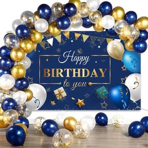 lot 16041 image: Navy Blue Birthday Confetti Tapestry Blue Birthday Photography Backdrop Banner Package for Boys Girls Men Women Birthday Party Decorations Supplies (Navy Blue and Gold)