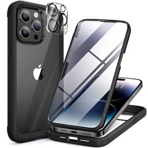 lot 16074 image: Miracase Glass Series for iPhone 14 Pro Case 6.1 Inch, 2023 Full-Body Clear Bumper Case with Built-in 9H Tempered Glass Screen Protector, with Camera Lens Protectors, Wine Red
