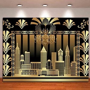 lot 16076 image: HQM The Great Gatsby Theme Photography Fabric Background 20s Vintage Dance Wedding Bride Shower Party Photo Backdrop Gatsby Celebration Birthday Decoration Studio Booth Props 8x6ft
