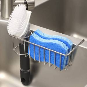 lot 16077 image: AOZITA 2-in-1 Sink Caddy, Sponge Brush Holder for Kitchen Sink - Small In Sink Dish Sponge Caddy, 304 Stainless Steel, Kitchen Sink Hanging Accessories, Organizer Rack - Silver, 7.8 x 2.5 x 2.5 in