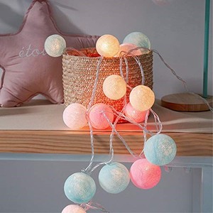 lot 16084 image: Fantasee Cotton Ball String Lights 9.8ft 20 LEDs Battery Operated for Xmas Wedding Halloween Holiday Party Fairy Light (Multi-Color)