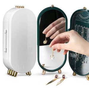 lot 16086 image: MUGFILWJ Earring Holder Stand for Women Foldable Acrylic Jewelry Display Stand Box Jewelry organizer with mirror necklace organizer Suitable for Storing Drop Earrings,Necklaces,Rings,Diamonds(white)