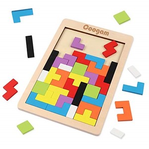 lot 16090 image: Coogam Wooden Blocks Puzzle Brain Teasers Toy Tangram Jigsaw Intelligence Colorful 3D Russian Blocks Game STEM Montessori Educational Gift for Kids (40 Pcs)