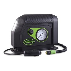 lot 16092 image: Slime 40050 Tire Inflator, Portable Car Air Compressor, with Analog 100 psi Dial Gauge, Long Hose and LED Light, 12V, 8 min Inflation
