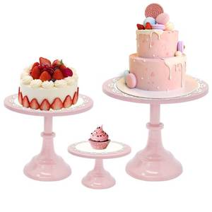 lot 16107 image: PNBO 3pcs Round Cake Stands - Pink Small Cake Stand Set - Cake Display Stands for Dessert Table - Cake Plate for Girls Birthday Parties,Baby Shower,Weddings,Graduation Ceremonies,Anniversaries