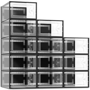 lot 16114 image: SEE SPRING 12 Pack Shoe Storage Box, Clear Plastic Stackable Shoe Organizer for Closet, Space Saving Shoe Rack for Entryway Sneaker Container Bin Holder (Black)