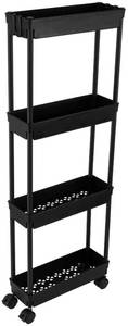 lot 16119 image: Sooyee 4 Tier Slim Storage Cart,Rolling Storage Cart,Narrow Shelf,Bathroom Rack,Mobile Shelving Unit Organizer for Kitchen, Bathroom, Laundry Room, Black