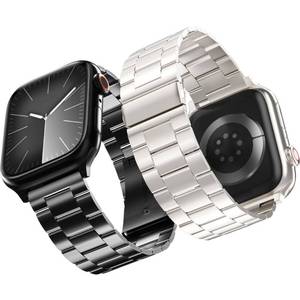lot 16126 image: 2-Pack Compatible for Apple Watch Band 49mm 45mm 44mm 42mm, Rugged Stainless Steel Replacement Strap Metal Bands for iWatch Ultra 21 Series 987654321SESE2 Women Men��BlackStarLight��