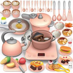 lot 16139 image: 61 Pcs Kid Play Kitchen Accessories Set Toy for Toddler 1-3,Pretend Food Cooking Kitchen Playset Toys with Induction Cooktop ,Pots Pans ,Cutting Play Food ,Christmas Birthday Gift for Girls Age 4-8