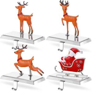 lot 16142 image: Zhengmy Christmas Stocking Holders Xmas Metal Stocking Holder Hanger Reindeer Poinsettia Snowman Snowflake Santa Claus Stocking Holders for Christmas Home Fireplace Decoration (6, Vibrant Style)