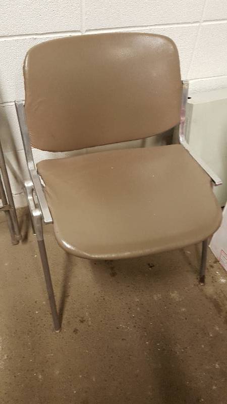 lot 6368 image: Stack-able but only one chair.  Little upholstery hiccup Clean it up and use it