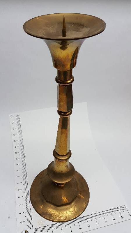 lot 6596 image: Really heavy and tall is this Hallmark big candle table top holder.  The top is loose and needs a little attention