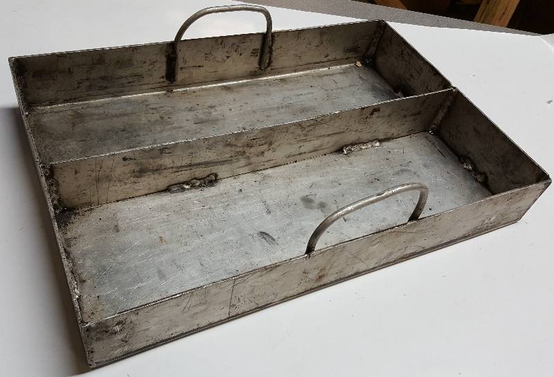 lot 6147 image: Handy home made 12 wide X 18 long aluminum tool tray with divider in the middle