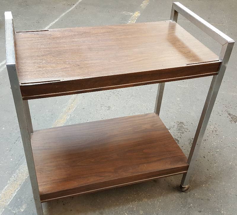 lot 7071 image: Chrome frame and dual shelf old TV stand.  Serving cart or TV stand, your choice