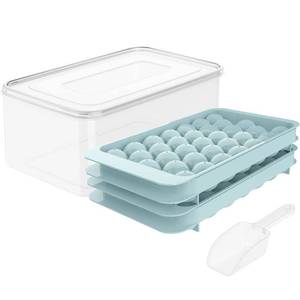lot 37350 image: Round Ice Cube Tray with Lid & Bin Ice Ball Maker Mold for Freezer with Container Mini Circle Ice Cube Tray Making 66PCS Sphere Chilling Cocktail Whiskey Tea Coffee 2 Trays 1 ice Bucket & Scoop