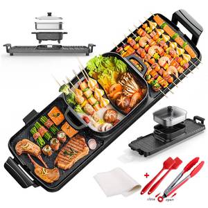 lot 37361 image: Aoran Kitchen Electric Grill Hot pot,2200w 3 in 1 Electric Smokeless Indoor Grill Pot and Stamer,Separable 3.5L Shabu Hot Pot divided BBQ��2200W GP-009AYZ