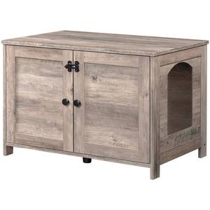lot 37365 image: HOOBRO Litter Box Enclosure, Cat Litter Box Furniture with Removable Divider, Large Hidden Litter Box Furniture, Wooden Cat House, End Side Table, 31.5 L x 20.2 W x 21.3 H, Greige BG03MW01G1