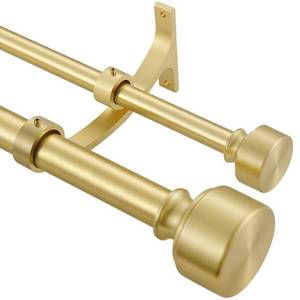 lot 37366 image: Double Curtain Rods Brass, Double Curtain Rods for Window 48-84 Inch, Decorative Double Drapery Rod with Modern End Cap, 1-Inch Front and 58 Inch Back Double Window Rods Telescoping Dual Curtain Rods