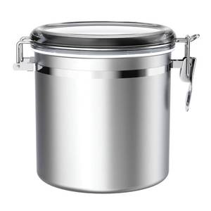 lot 37370 image: ENLOY 165oz Stainless Steel Airtight Canister for Kitchen, Large Flour Coffee Bean Tea Cereal Sugar Cookie Metal Food Storage Canisters with Clear Lid and Sturdy Locking Clamp