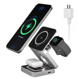 lot 37372 image: Foluck 3 in 1 Wireless Charging Station for iPhone, Adjustable Magnetic Wireless Charger, Foldable Travel Charging Stand for Multple Devices for iPhone 15141312 Series, AirPods, Apple Watch