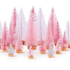 lot 37374 image: Leyndo 24 Pcs Artificial Mini Christmas Tree Xmas Sisal Bottle Brush Trees with Wood Base Christmas Pine Trees for Christmas Party Table Top Decor Winter Ornaments Home Kitchen Crafts (Light Color)