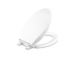 lot 37376 image: KOHLER 4636-RL-0 Cachet ReadyLatch Elongated Toilet Seat, Quiet-Close Lid and Seat, Countoured Seat, Grip-Tight Bumpers and Installation Hardware, White