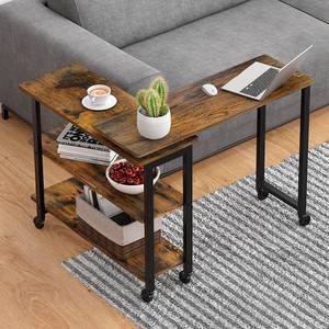 lot 37382 image: IDEALHOUSE 360 Rotatable Sofa Side Table with 2-Tier Storage Shelves, Movable Laptop Table with Sturdy Metal Frame, Couch Snack Table for Home, Rustic Brown - Retail $112.99